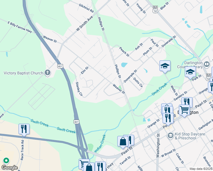 map of restaurants, bars, coffee shops, grocery stores, and more near 514 Cagle Street in Darlington