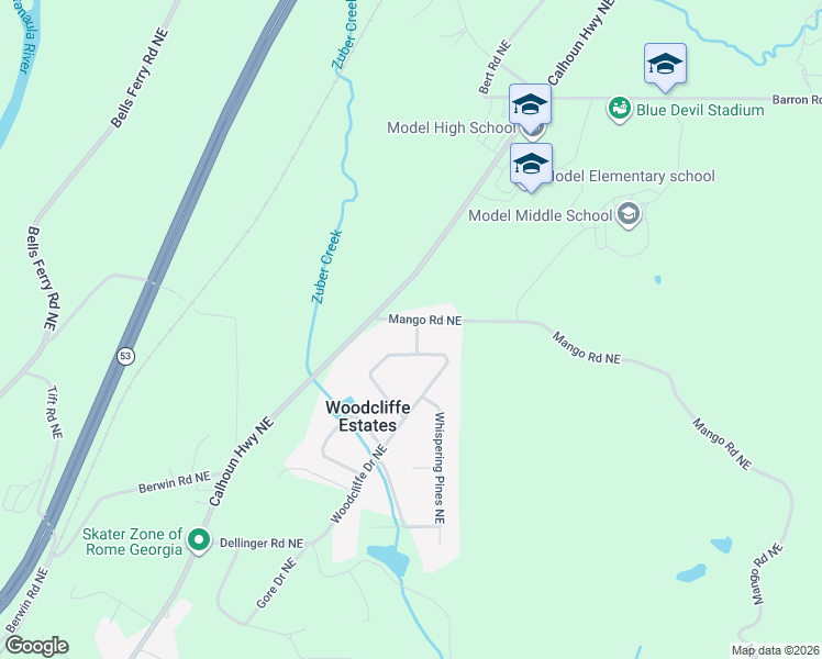map of restaurants, bars, coffee shops, grocery stores, and more near 40 Mango Road Northeast in Rome