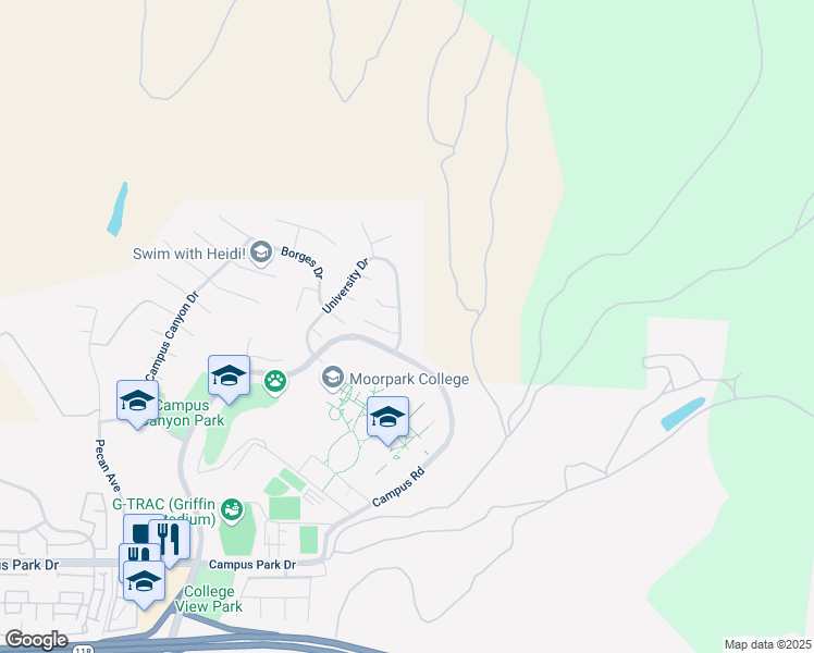 map of restaurants, bars, coffee shops, grocery stores, and more near 7196 University Drive in Moorpark