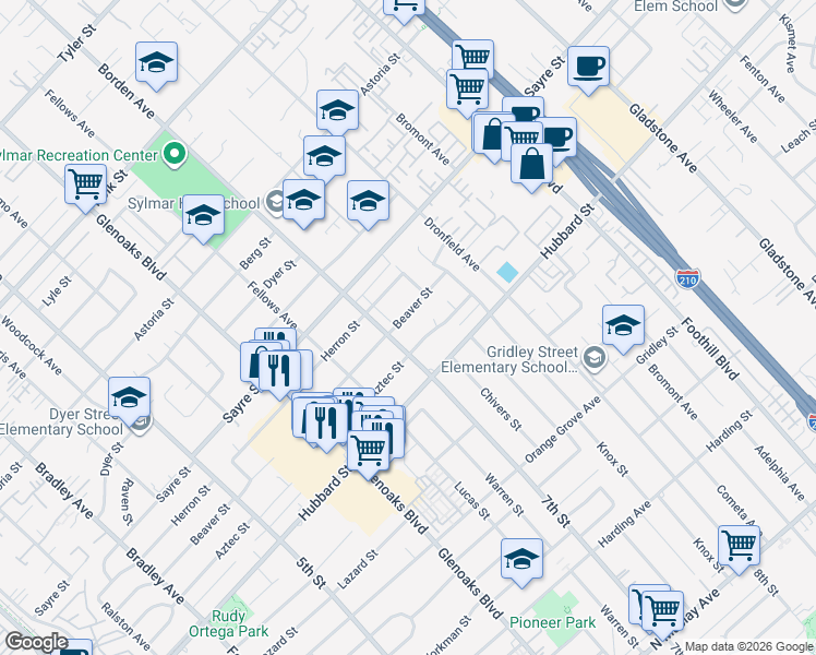 map of restaurants, bars, coffee shops, grocery stores, and more near 13972 Beaver Street in Los Angeles