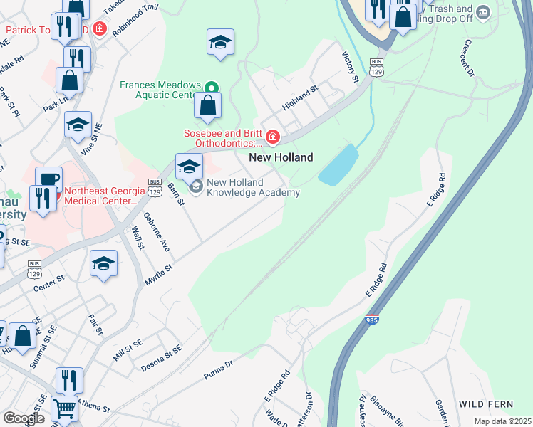 map of restaurants, bars, coffee shops, grocery stores, and more near 13 Branch Street in Gainesville