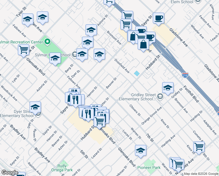 map of restaurants, bars, coffee shops, grocery stores, and more near 13972 Beaver Street in Los Angeles