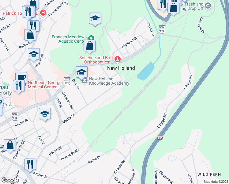 map of restaurants, bars, coffee shops, grocery stores, and more near 13 Branch Street in Gainesville