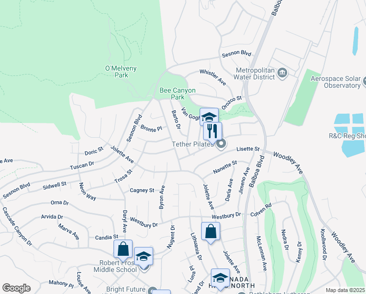 map of restaurants, bars, coffee shops, grocery stores, and more near 12847 Winthrop Avenue in Los Angeles