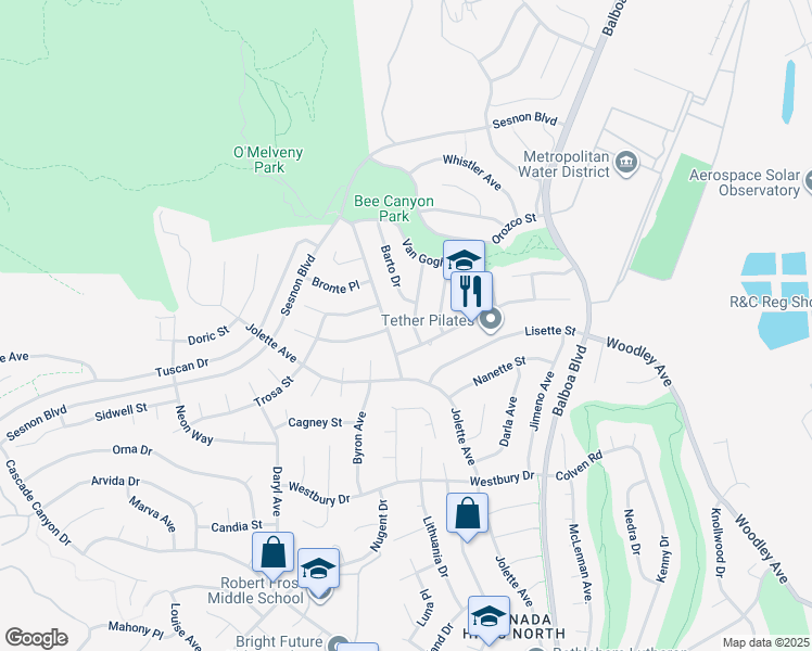 map of restaurants, bars, coffee shops, grocery stores, and more near 12847 Winthrop Avenue in Los Angeles