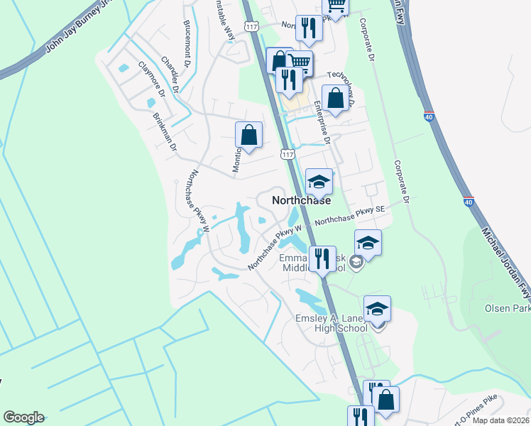 map of restaurants, bars, coffee shops, grocery stores, and more near 3052 Weatherby Court in Wilmington