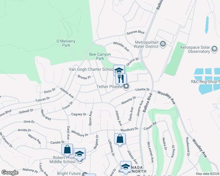 map of restaurants, bars, coffee shops, grocery stores, and more near 12830 Winthrop Avenue in Los Angeles