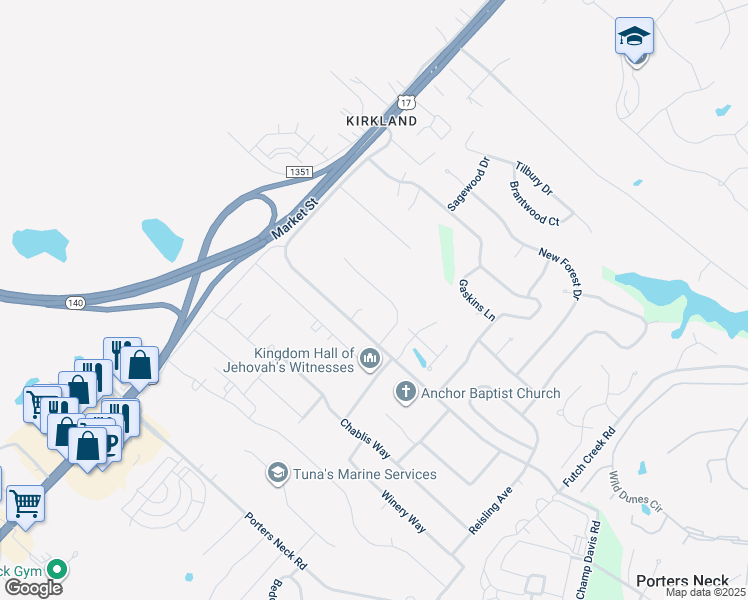 map of restaurants, bars, coffee shops, grocery stores, and more near 8655 Grayson Park Drive in Wilmington