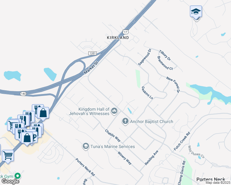map of restaurants, bars, coffee shops, grocery stores, and more near 8655 Grayson Park Drive in Wilmington