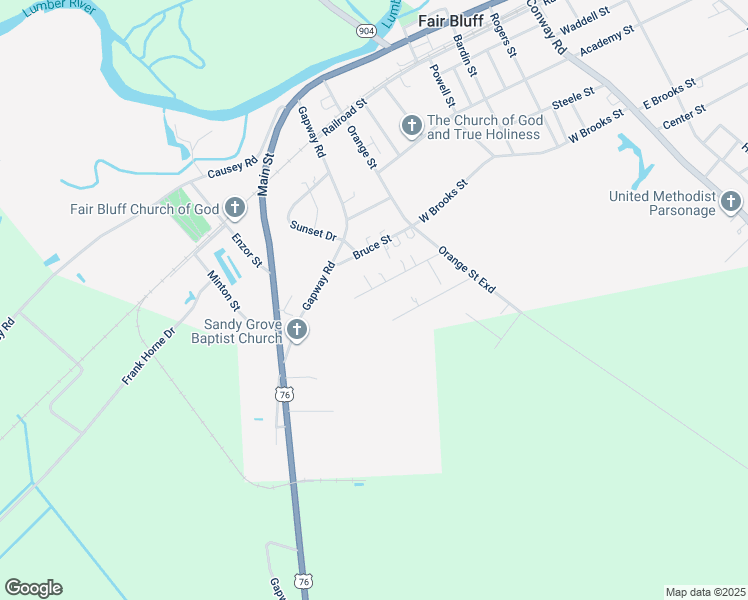 map of restaurants, bars, coffee shops, grocery stores, and more near 217 Dead End West in Fair Bluff