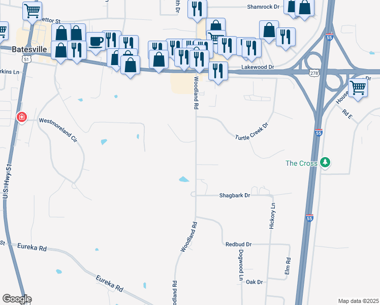map of restaurants, bars, coffee shops, grocery stores, and more near 101-199 Maple Lane in Batesville