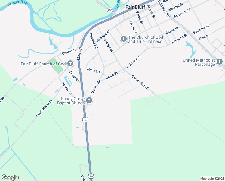 map of restaurants, bars, coffee shops, grocery stores, and more near 217 Dead End West in Fair Bluff