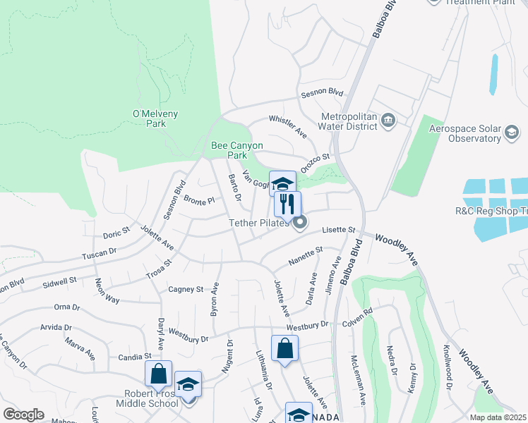 map of restaurants, bars, coffee shops, grocery stores, and more near 12861 Titian Avenue in Los Angeles