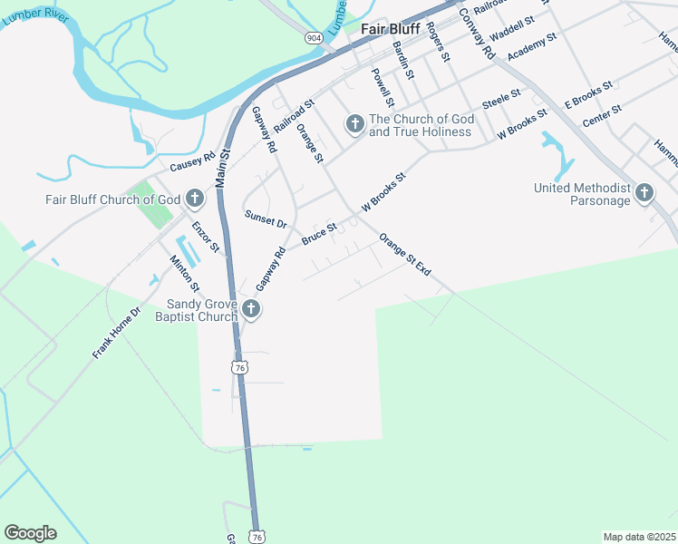 map of restaurants, bars, coffee shops, grocery stores, and more near 179 Dead End West in Fair Bluff