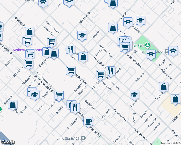 map of restaurants, bars, coffee shops, grocery stores, and more near 12925 Norris Avenue in Los Angeles