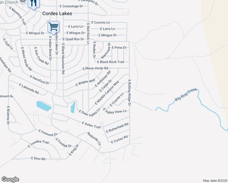 map of restaurants, bars, coffee shops, grocery stores, and more near 20924 East Deer Valley Lane in Mayer