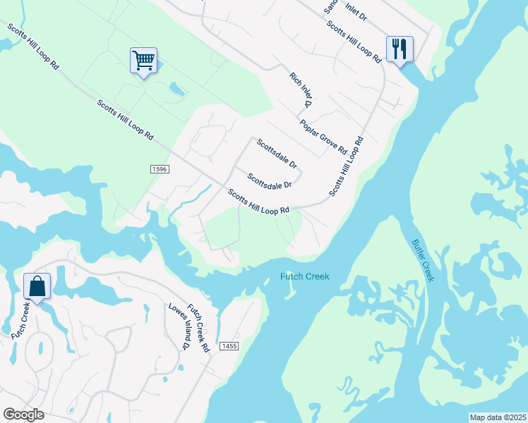 map of restaurants, bars, coffee shops, grocery stores, and more near 1825 Scotts Hill Loop Rd in Wilmington