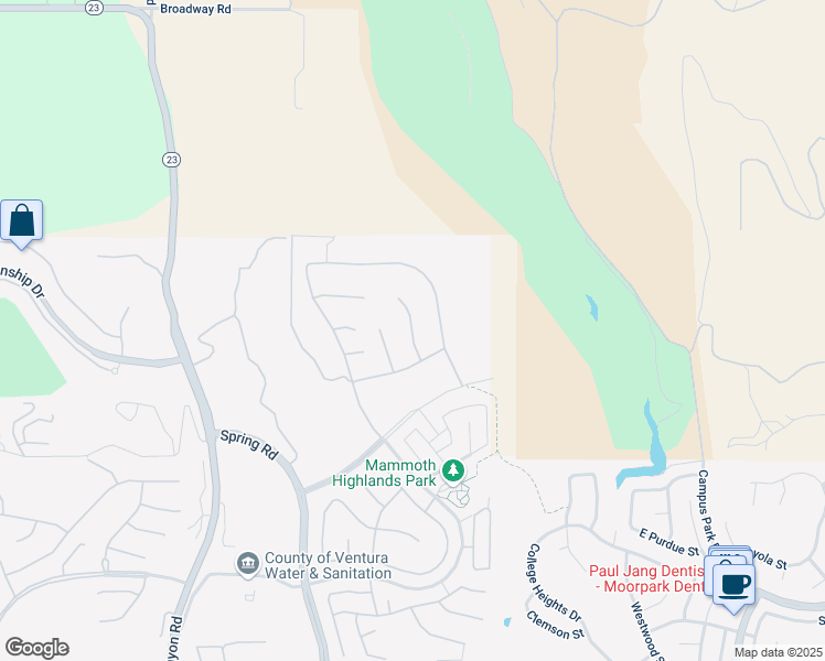 map of restaurants, bars, coffee shops, grocery stores, and more near 7313 Rocky Top Circle in Moorpark