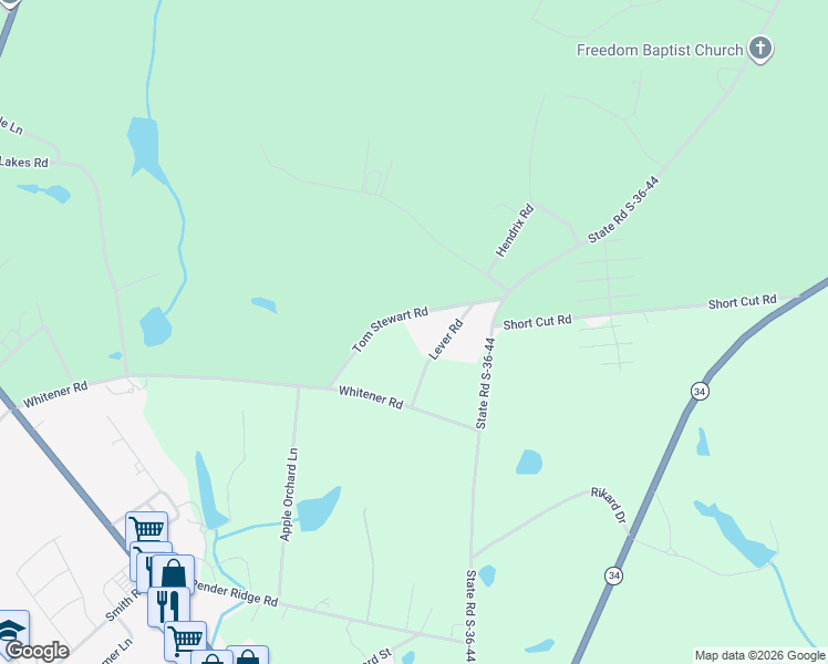 map of restaurants, bars, coffee shops, grocery stores, and more near 121 Tom Stewart Road in Newberry