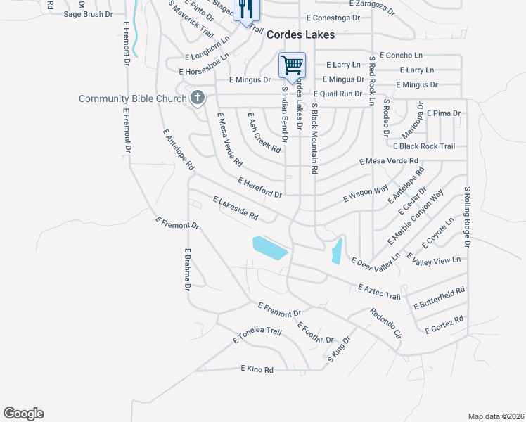 map of restaurants, bars, coffee shops, grocery stores, and more near 20229 E Antelope Rd in Mayer