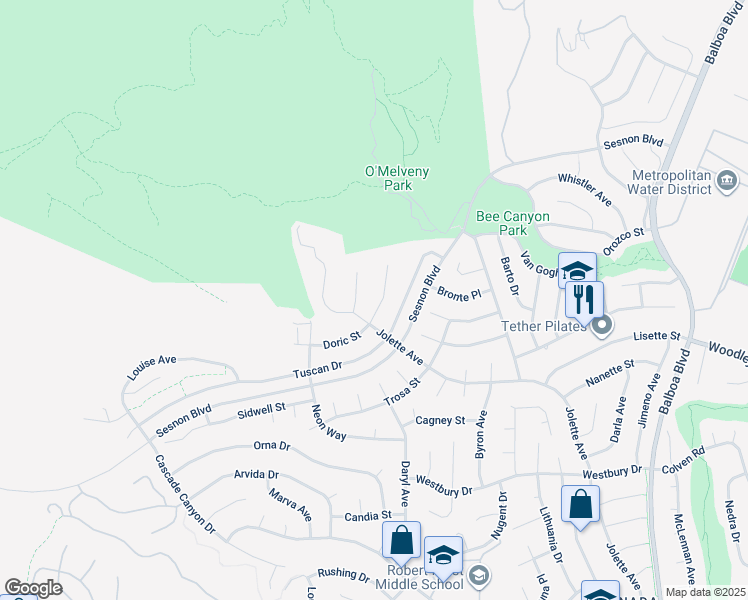 map of restaurants, bars, coffee shops, grocery stores, and more near 17471 Doric Street in Los Angeles
