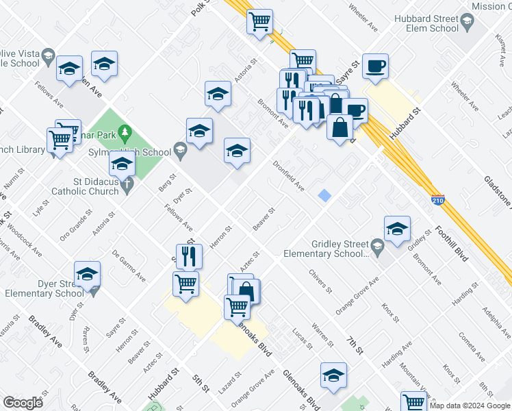 map of restaurants, bars, coffee shops, grocery stores, and more near 13976 Herron Street in Los Angeles