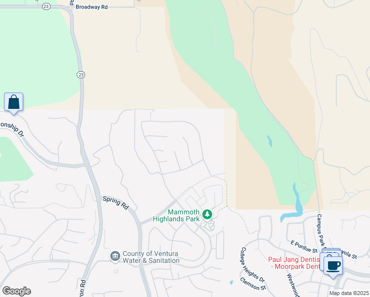 map of restaurants, bars, coffee shops, grocery stores, and more near 7313 Rocky Top Circle in Moorpark