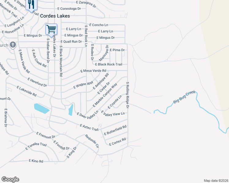 map of restaurants, bars, coffee shops, grocery stores, and more near 20924 E Deer Valley Ln in Mayer