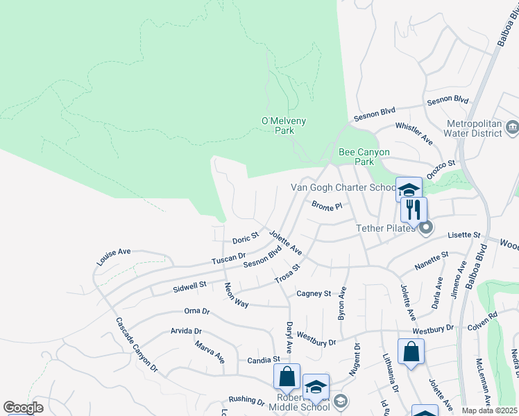 map of restaurants, bars, coffee shops, grocery stores, and more near 13010 Garris Avenue in Los Angeles