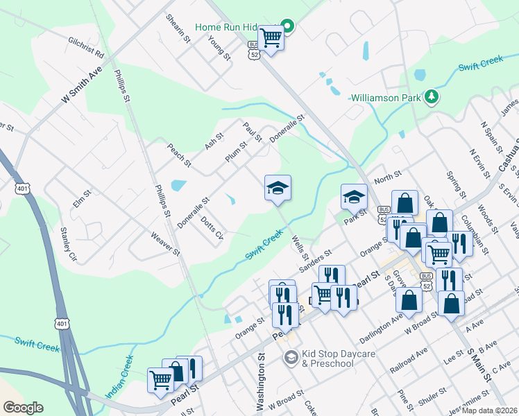 map of restaurants, bars, coffee shops, grocery stores, and more near 405 Wells Street in Darlington