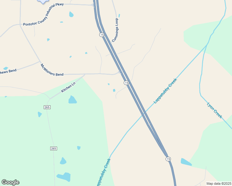 map of restaurants, bars, coffee shops, grocery stores, and more near 4125 Mississippi 15 in Pontotoc