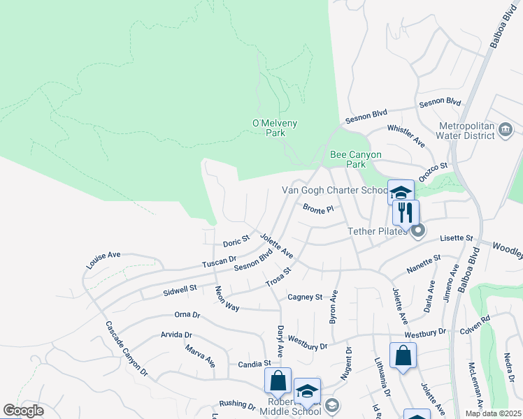map of restaurants, bars, coffee shops, grocery stores, and more near 17463 Doric Street in Los Angeles