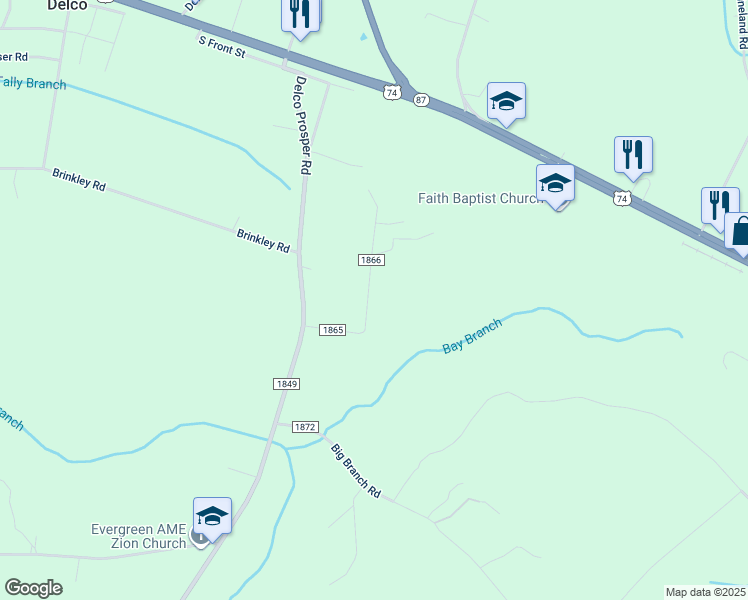 map of restaurants, bars, coffee shops, grocery stores, and more near 268 Peterson Road in Delco