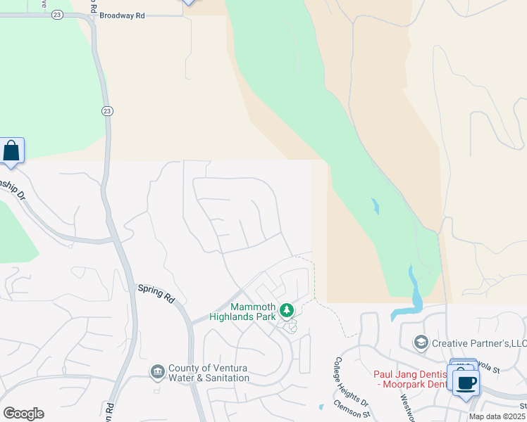 map of restaurants, bars, coffee shops, grocery stores, and more near 7320 Rocky Top Court in Moorpark