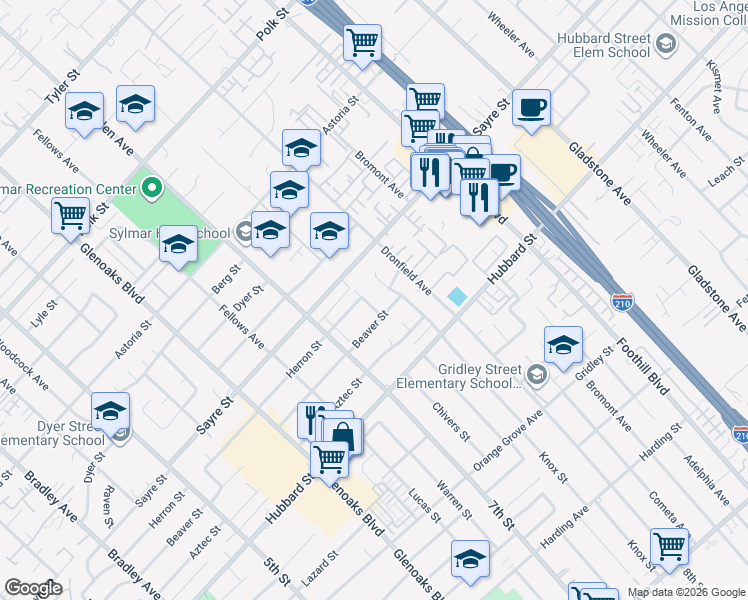map of restaurants, bars, coffee shops, grocery stores, and more near 12948 Phillippi Avenue in Los Angeles