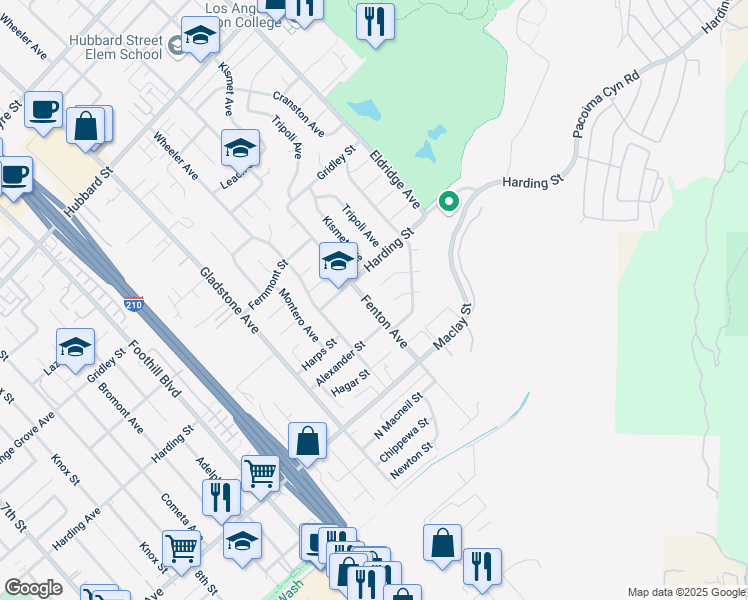 map of restaurants, bars, coffee shops, grocery stores, and more near 12940 Fenton Avenue in Los Angeles