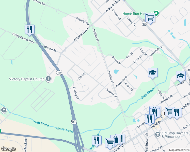 map of restaurants, bars, coffee shops, grocery stores, and more near 520 Weaver Street in Darlington
