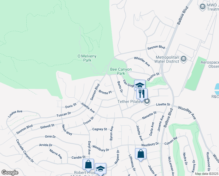 map of restaurants, bars, coffee shops, grocery stores, and more near 17252 Wentzel Way in Los Angeles