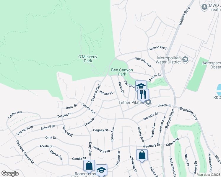 map of restaurants, bars, coffee shops, grocery stores, and more near 17252 Wentzel Way in Los Angeles