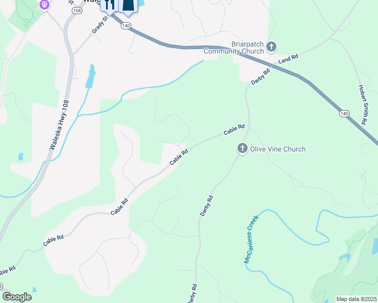 map of restaurants, bars, coffee shops, grocery stores, and more near 1002 Cable Road in Waleska