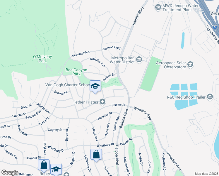 map of restaurants, bars, coffee shops, grocery stores, and more near 17116 Orozco Street in Los Angeles