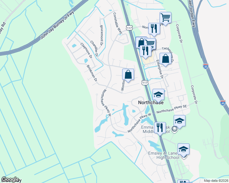 map of restaurants, bars, coffee shops, grocery stores, and more near 4308 Bridgeport Drive in Wilmington