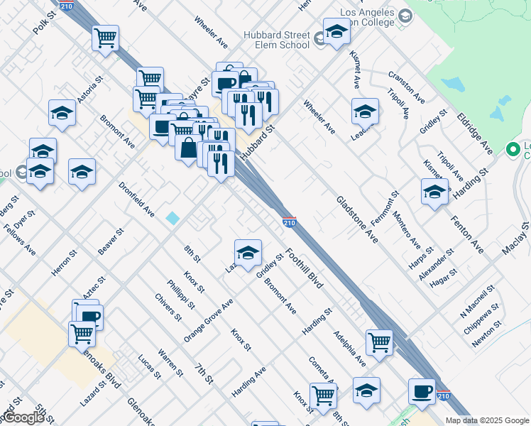 map of restaurants, bars, coffee shops, grocery stores, and more near 13457 Twin Palms Lane in Los Angeles