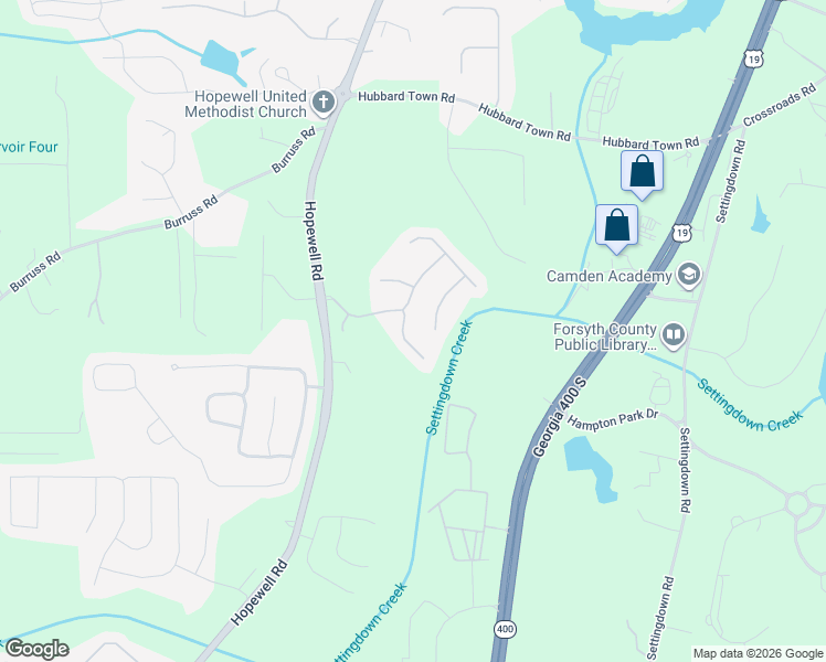 map of restaurants, bars, coffee shops, grocery stores, and more near 5385 Glenn Ivey Drive in Cumming