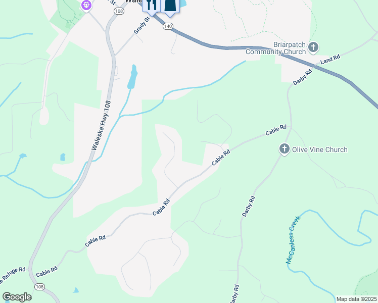 map of restaurants, bars, coffee shops, grocery stores, and more near 1743 Darby Road in Waleska