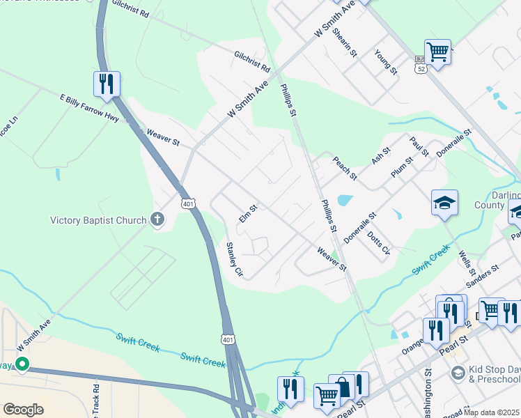 map of restaurants, bars, coffee shops, grocery stores, and more near 532 Mallard Duck Drive in Darlington