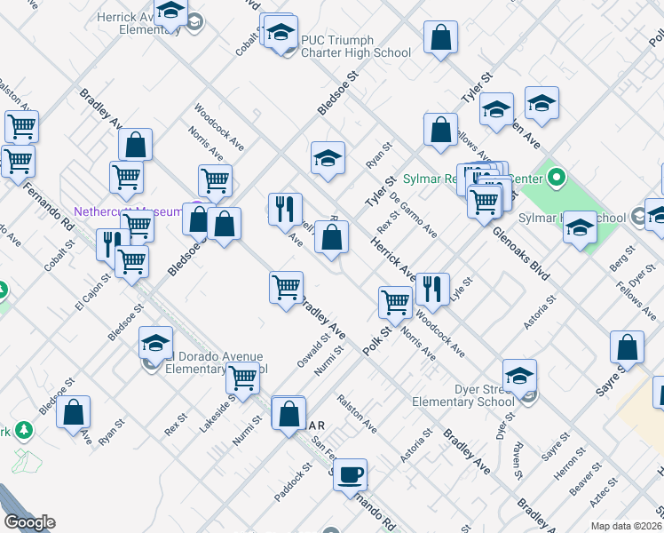 map of restaurants, bars, coffee shops, grocery stores, and more near 12996 Norris Avenue in Los Angeles