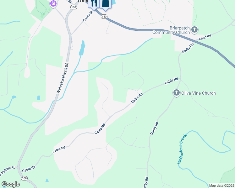 map of restaurants, bars, coffee shops, grocery stores, and more near 967 Cable Road in Waleska
