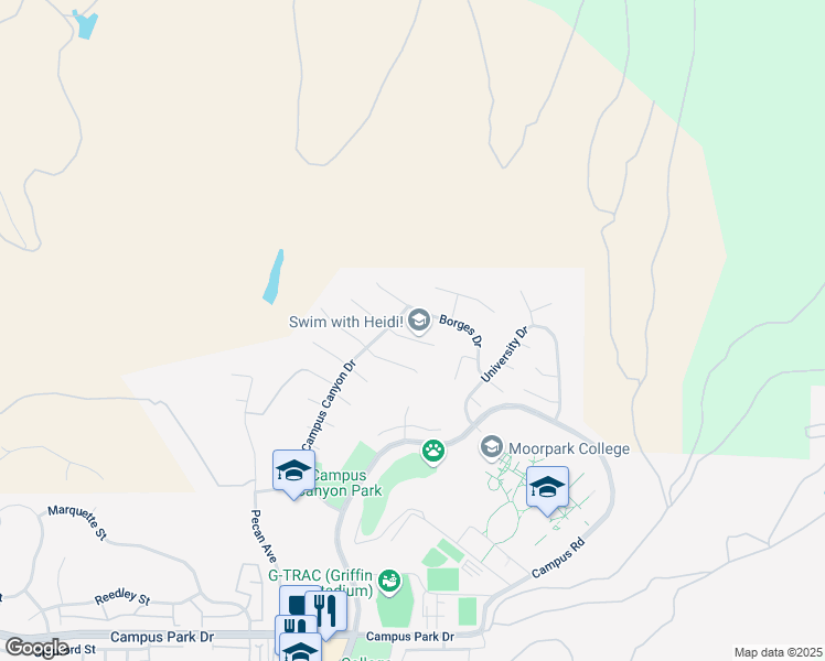 map of restaurants, bars, coffee shops, grocery stores, and more near 15535 Mallory Court in Moorpark