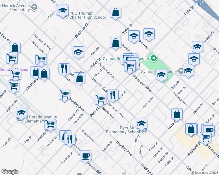 map of restaurants, bars, coffee shops, grocery stores, and more near 14684 Nurmi Street in Los Angeles